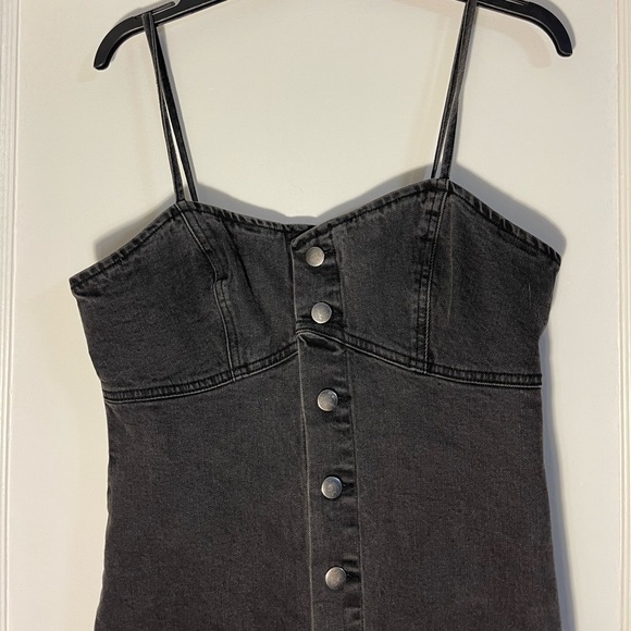Grunge grey denim button up mini dress - Picture 2 of 8